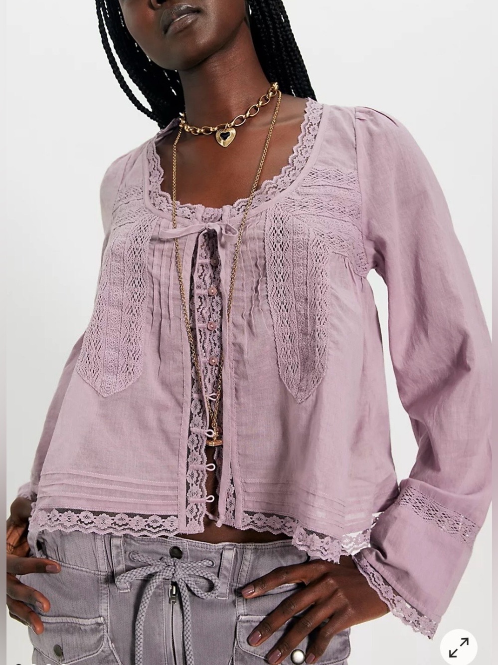 NWT- Free People Lace-Trim Buttoned Peasant Blouse - Pink - Picture 2 of 14